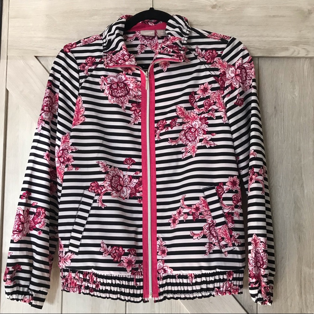Chicos Zenergy Striped Floral Jacket